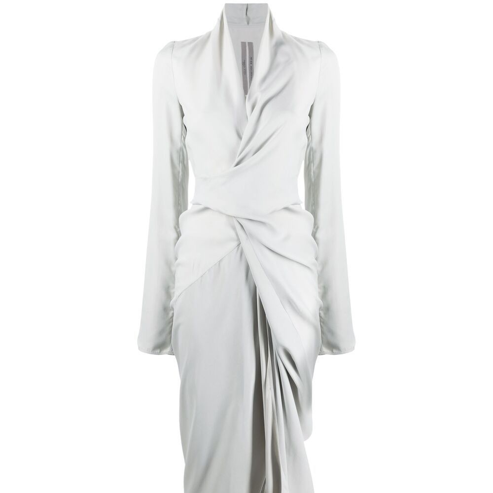 New With Tags - Rick Owens Elegant Silk Floor Length Wrap Maxi Dress-Light Grey